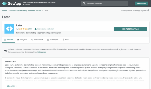Opinião de um cliente sobre o Later no GetApp